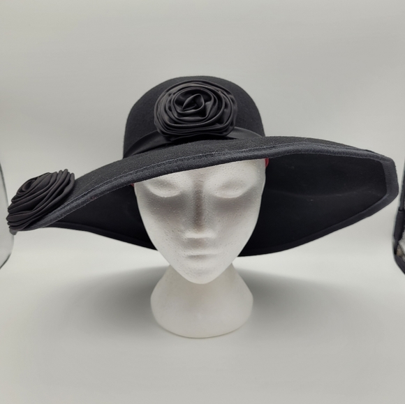 MICHAEL HOWARD for JACQUELINE FERRAR | vintage wool felt rosette wide brim hat - Picture 2 of 8